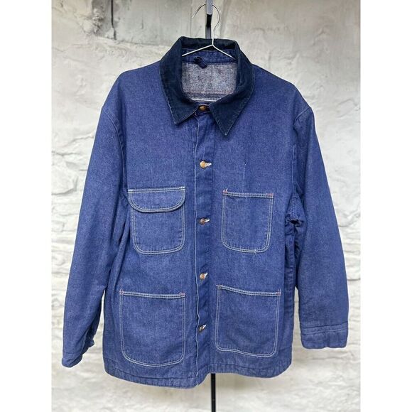 Vintage Wrangler Jacket Mens XL 46 Blue Denim Blanket Lined Corduroy Collar 70s - Picture 1 of 11